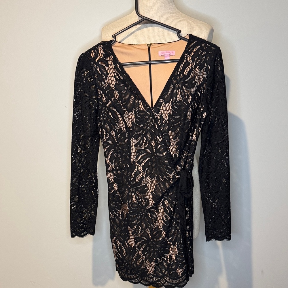 Lilly Pulitzer Black Lace Tiki Wrap Romper Size Small